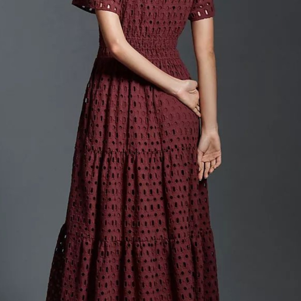 Anthropologie The Somerset Maxi Dress Eyelet Edition Tiered Smocked Waist - Picture 6 of 8